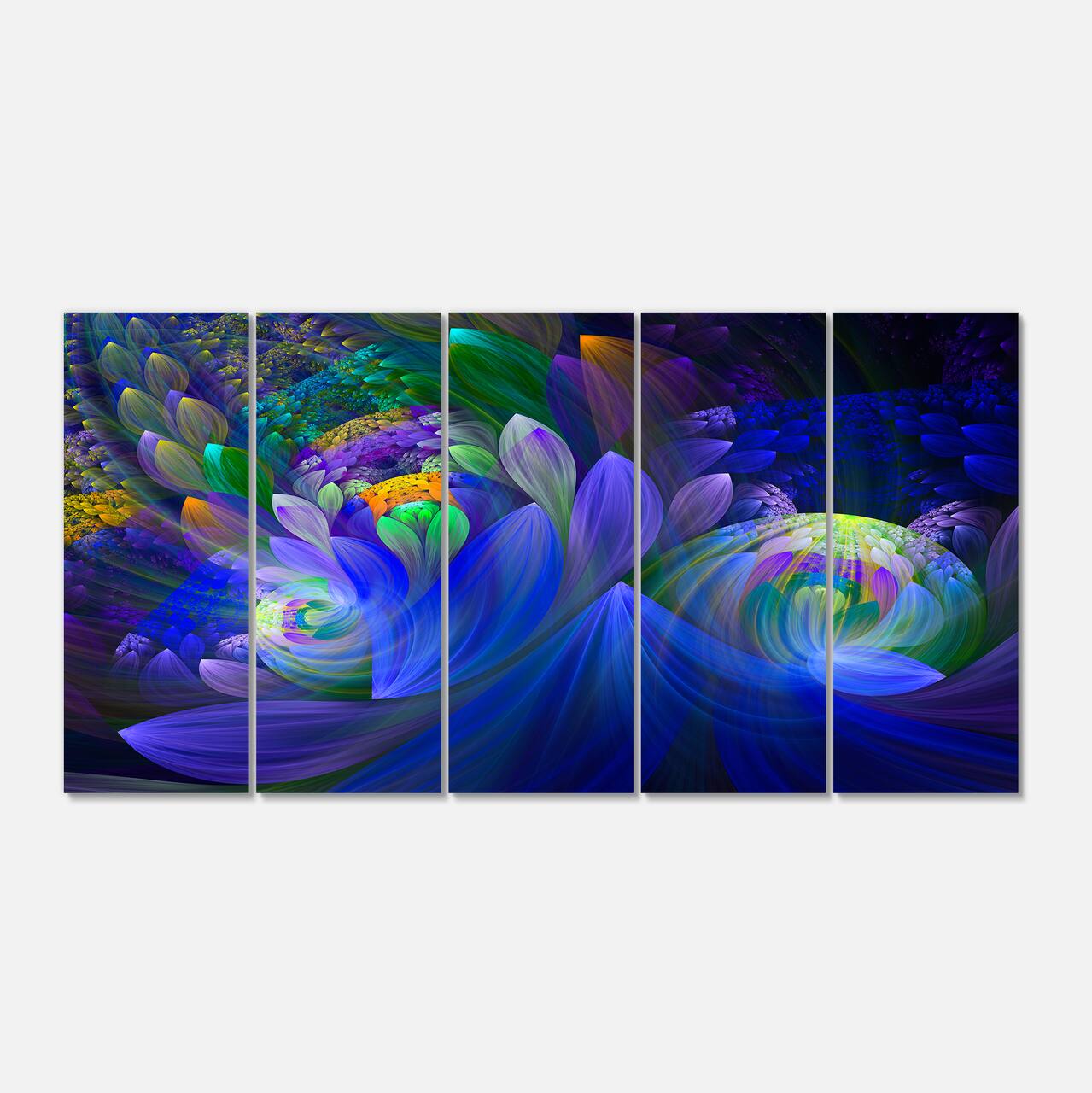 Designart - Blue Fractal Flower Bouquet - Floral Canvas Art print